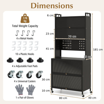 6-Tier Kitchen Pantry Cabinet Buffet Cabinet with Hutch-Black