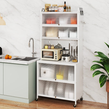 6-Tier Kitchen Pantry Cabinet Buffet Cabinet with Hutch-White