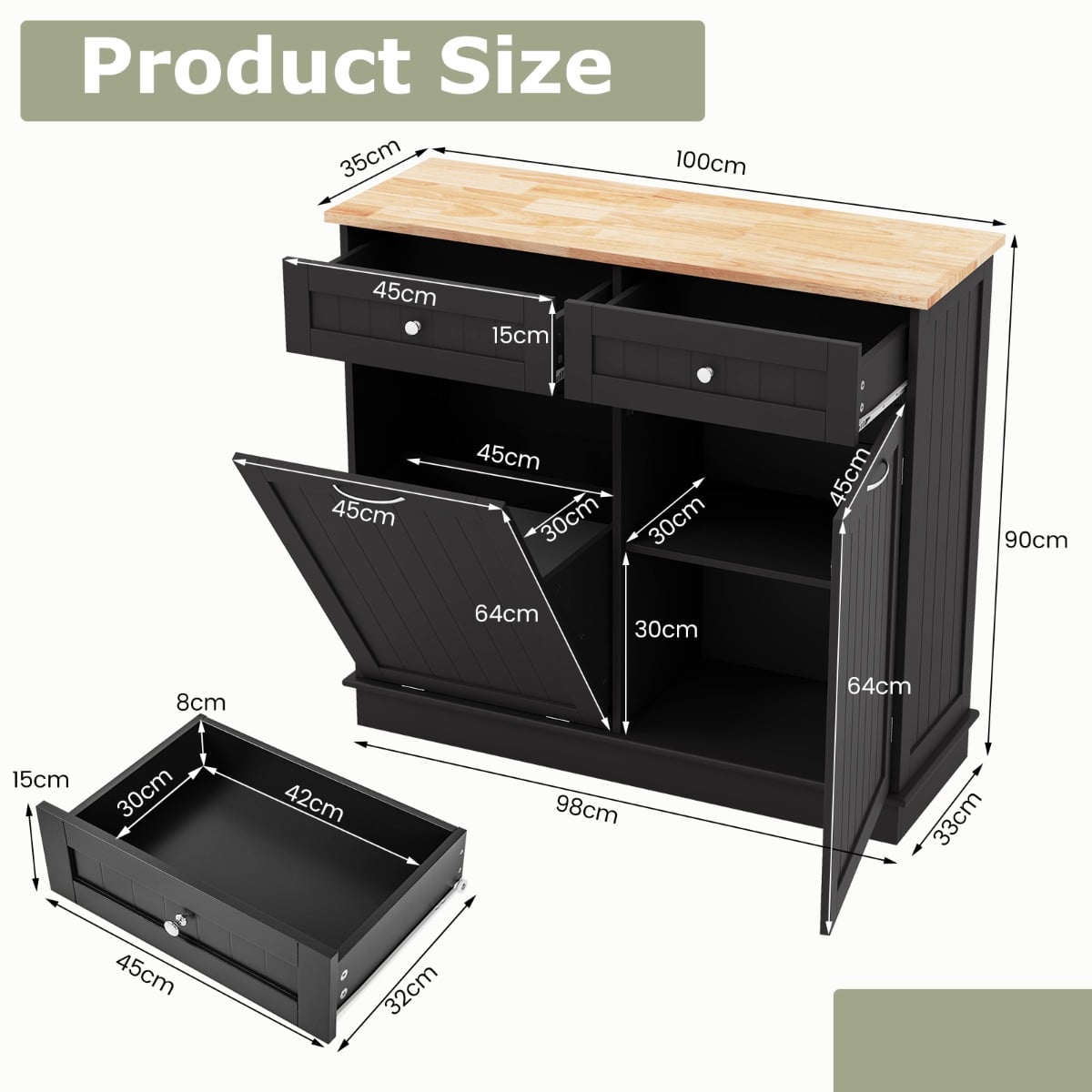 Kitchen Tilt Out Trash Cabinet with 70L Hidden Garbage Holder-Black