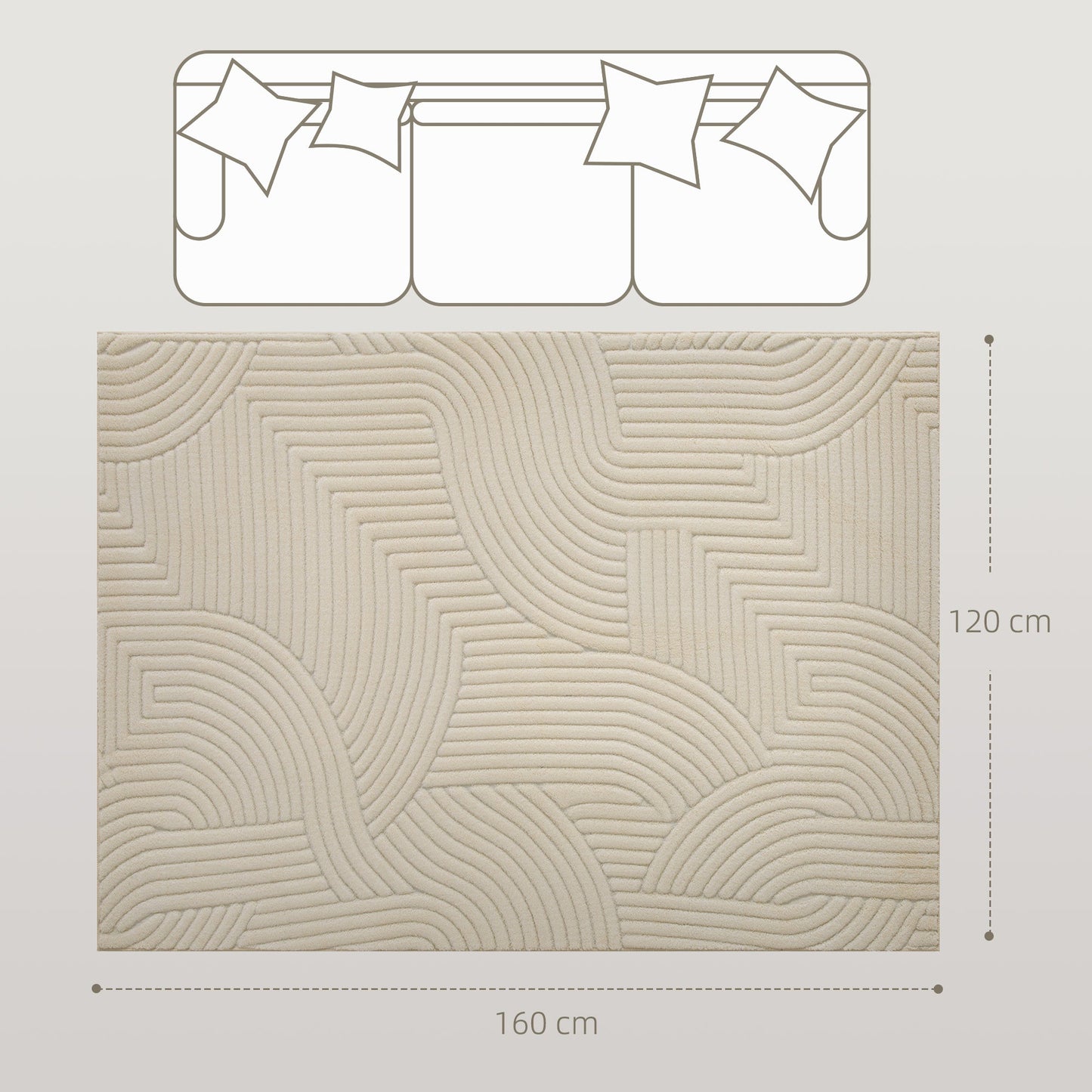 HOMCOM Modern Geometric Rug, Thick & Plush, Non-Slip, 160 x 120 cm â Cream, Living Room/Bedroom/Office