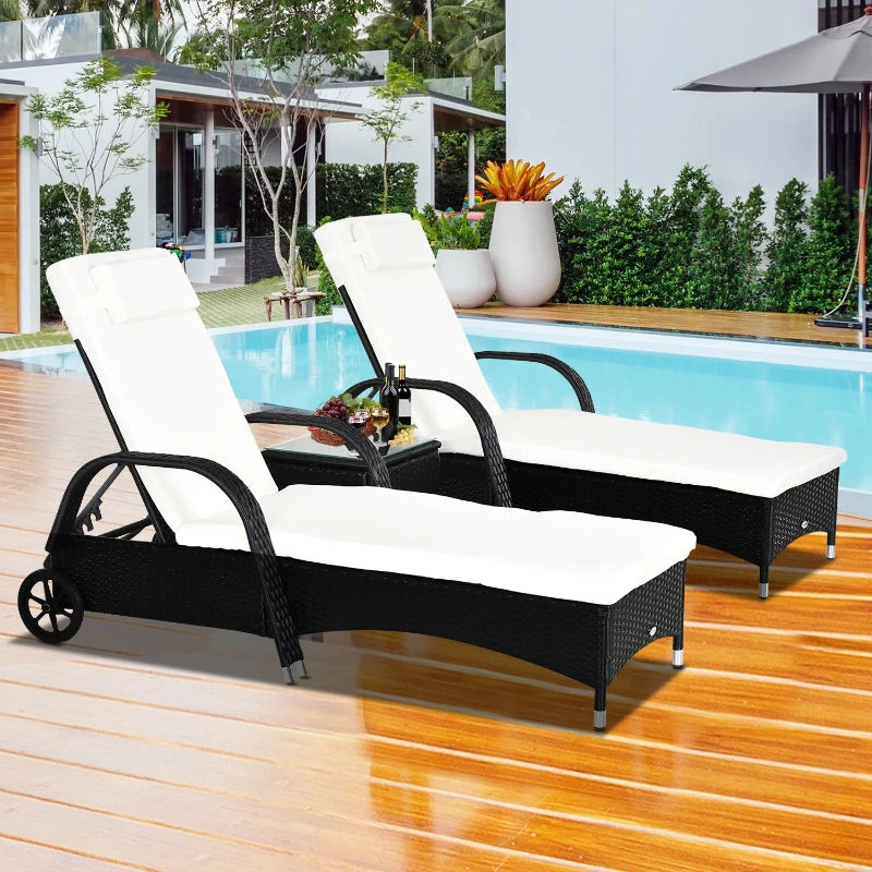 Boro 2 Seat Rattan Reclining Sun Lounger with Side Table Set Brown, Grey, Black