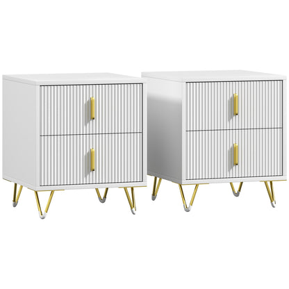 Set of 2 Elegant Chest of Two Drawers - White/Gold-Tone