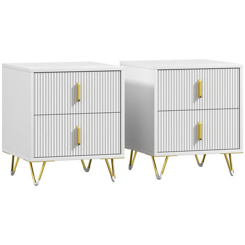 Set of 2 Elegant Chest of Two Drawers - White/Gold-Tone