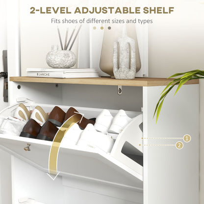 HOMCOM Two Flip Drawer Shoe Cabinet - White
