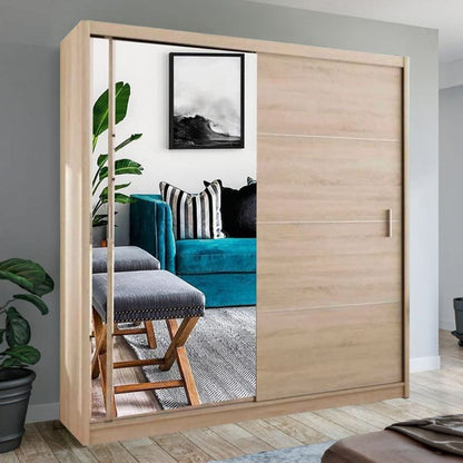 Keynes Oak Single Mirrored Sliding Door Wardrobe - 4 Sizes