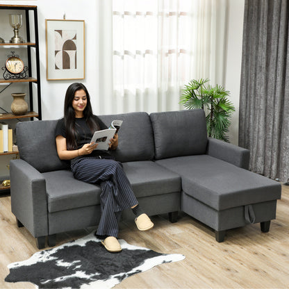 HOMCOM Three-Seater Storage Sofa Bed - Charcoal Grey
