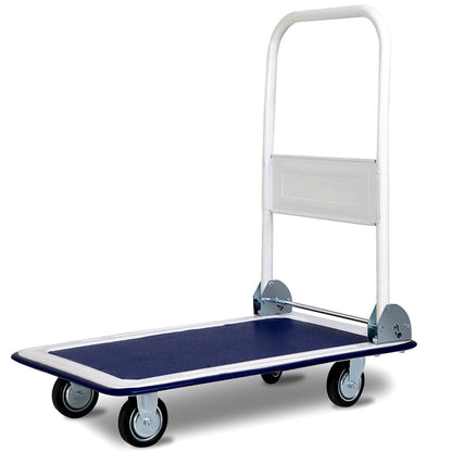 Foldable transport trolleys with a load capacity of up to 150 kg, platform trolleys with 360° swivel casters and handle, blue