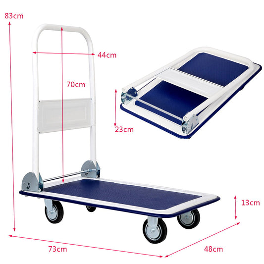 Foldable transport trolleys with a load capacity of up to 150 kg, platform trolleys with 360° swivel casters and handle, blue