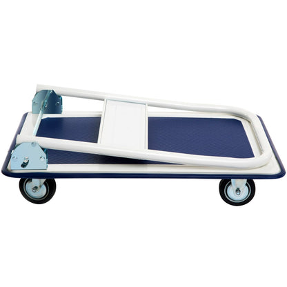 Foldable transport trolleys with a load capacity of up to 150 kg, platform trolleys with 360° swivel casters and handle, blue