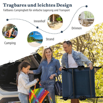 Folding Camping Cot with Detachable Mattress and Adjustable Backrest-Navy