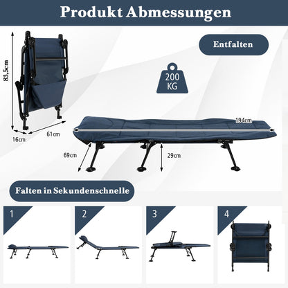 Folding Camping Cot with Detachable Mattress and Adjustable Backrest-Navy