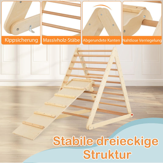 Wooden Climbing Ladder with Ramp for Kindergarten or Home-Natural