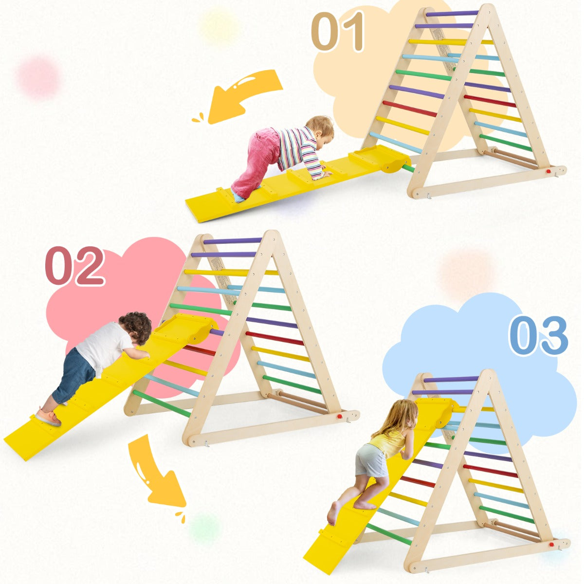Wooden Climbing Ladder with Ramp for Kindergarten or Home-Colorful