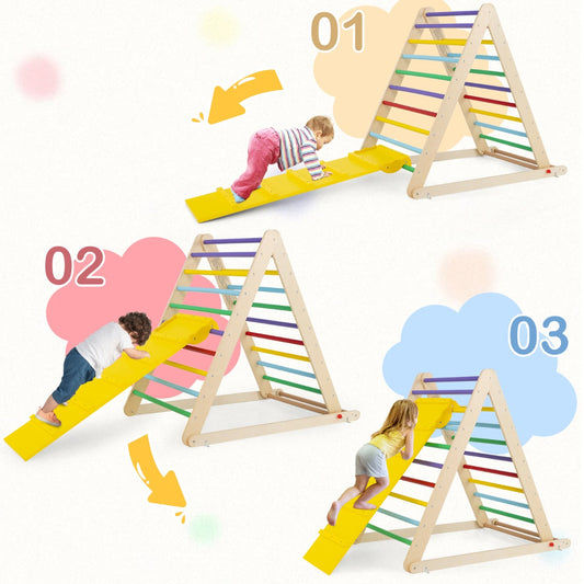 Wooden Climbing Ladder with Ramp for Kindergarten or Home-Colorful