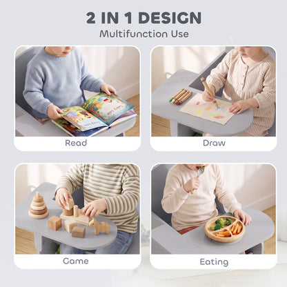 AIYAPLAY Kids Table and Chair Set, Children Desk and Chair with Storage Bins for Playing, Reading, Painting, for Ages 3-5, Grey