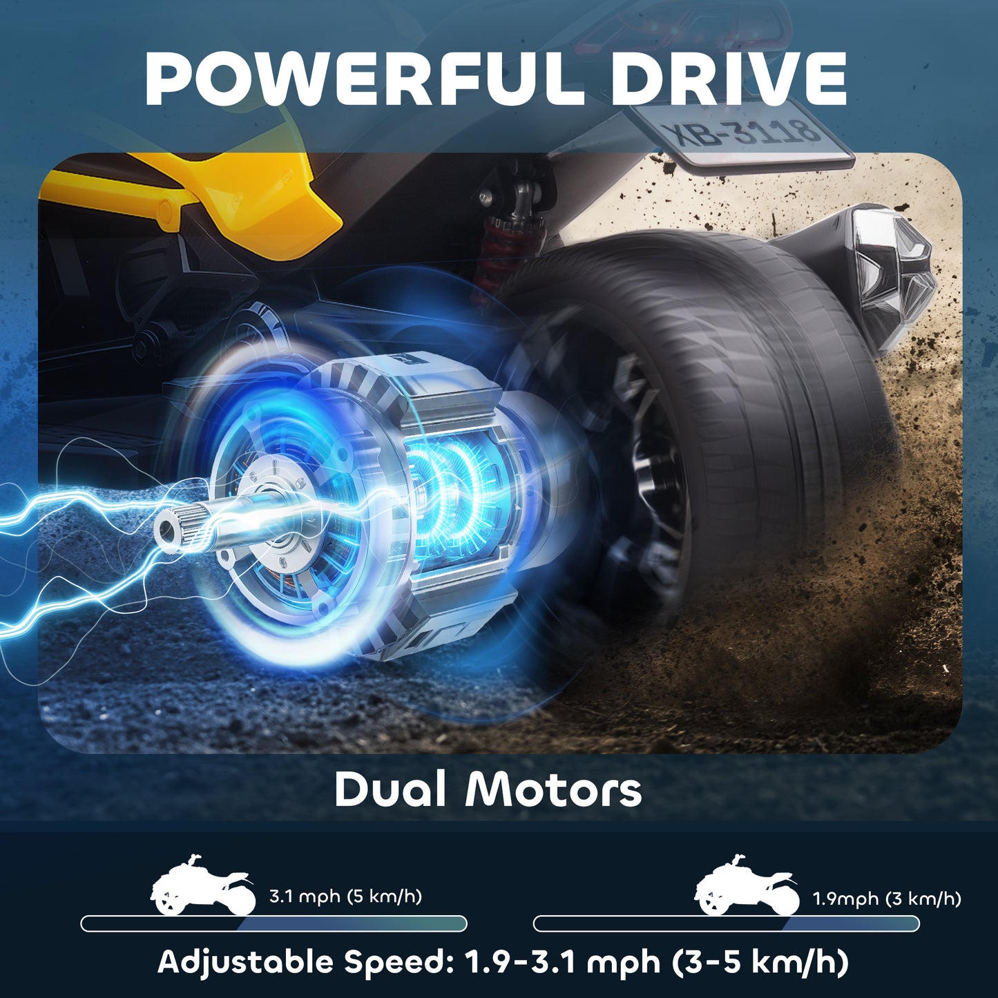 AIYAPLAY 12V Kids Electric Ride On Car with 3 Wheeler, MP3 Player, Horn, 2 Speeds, LED Lights for Boys & Girls Ages 3-8, Yellow