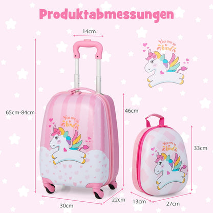 Suitcase set 2 pcs unicorn 16 childrens suitcase + 12 backpack pink