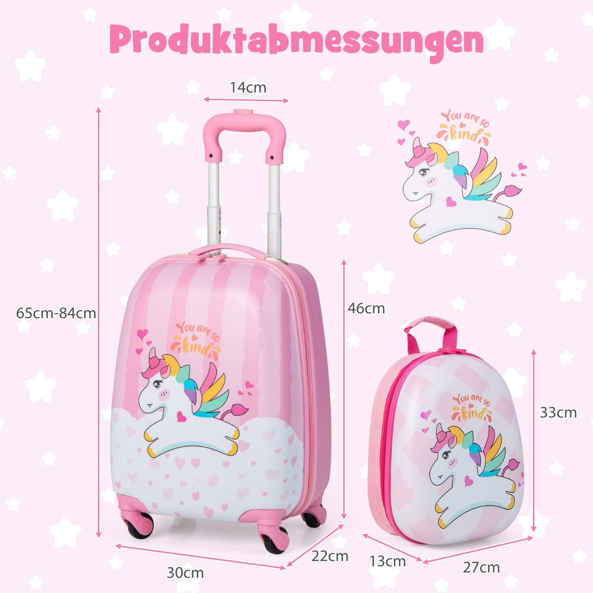 Suitcase set 2 pcs unicorn 16'' Children's suitcase + 12'' backpack pink