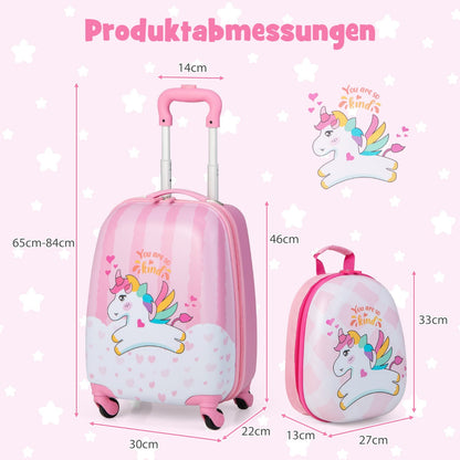 Suitcase set 2 pcs unicorn 16'' Children's suitcase + 12'' backpack pink