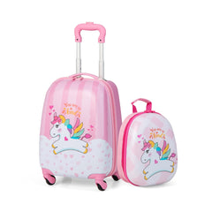 Suitcase set 2 pcs unicorn 16 childrens suitcase + 12 backpack pink