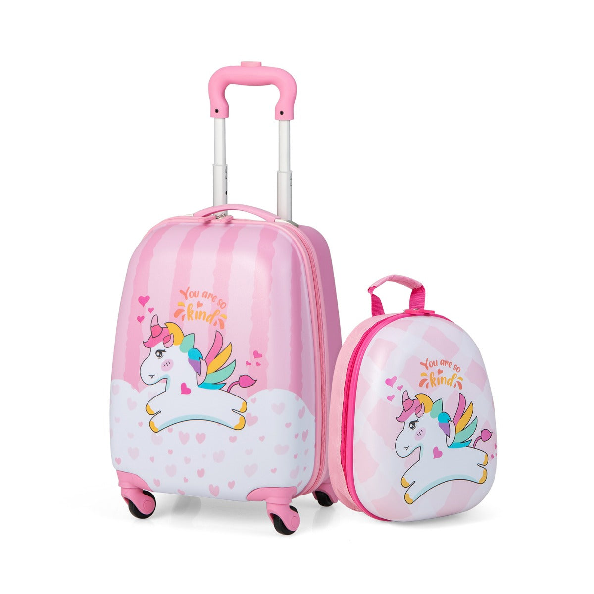 Suitcase set 2 pcs unicorn 16'' Children's suitcase + 12'' backpack pink