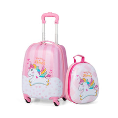 Suitcase set 2 pcs unicorn 16'' Children's suitcase + 12'' backpack pink
