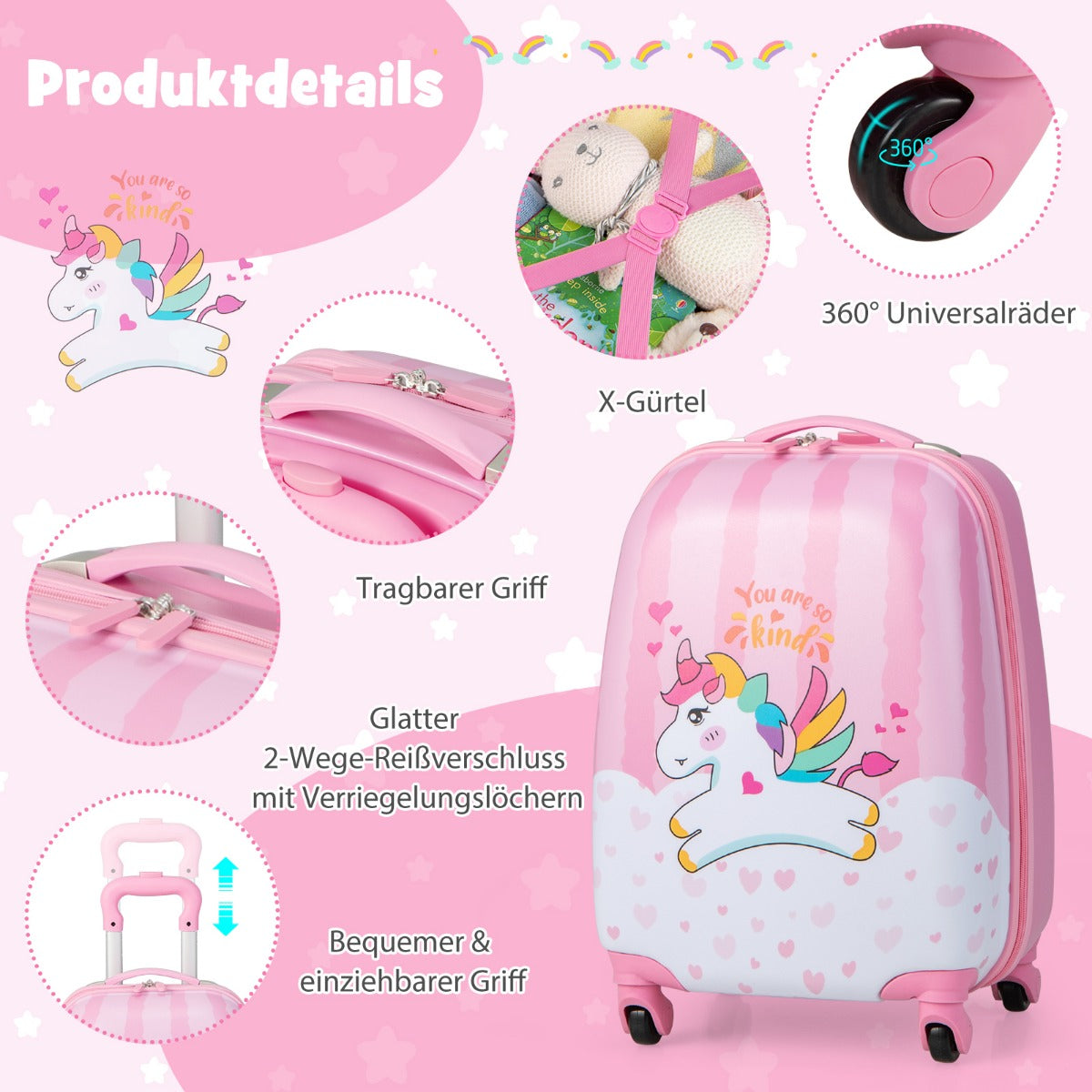 Suitcase set 2 pcs unicorn 16'' Children's suitcase + 12'' backpack pink