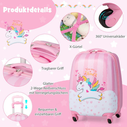 Suitcase set 2 pcs unicorn 16'' Children's suitcase + 12'' backpack pink