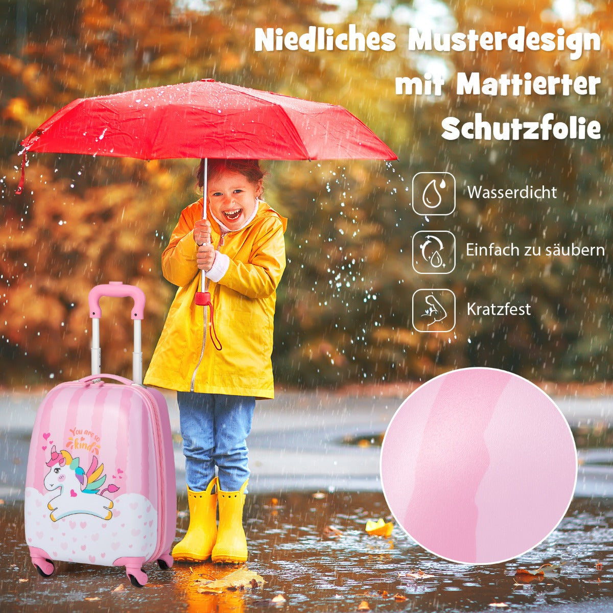 Suitcase set 2 pcs unicorn 16'' Children's suitcase + 12'' backpack pink