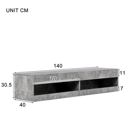 Wall-Mounted Modern TV Stand with LED Lights, Remote-Controlled RGB Lighting, Spacious Storage, 140x40x30.5 cm, Grey