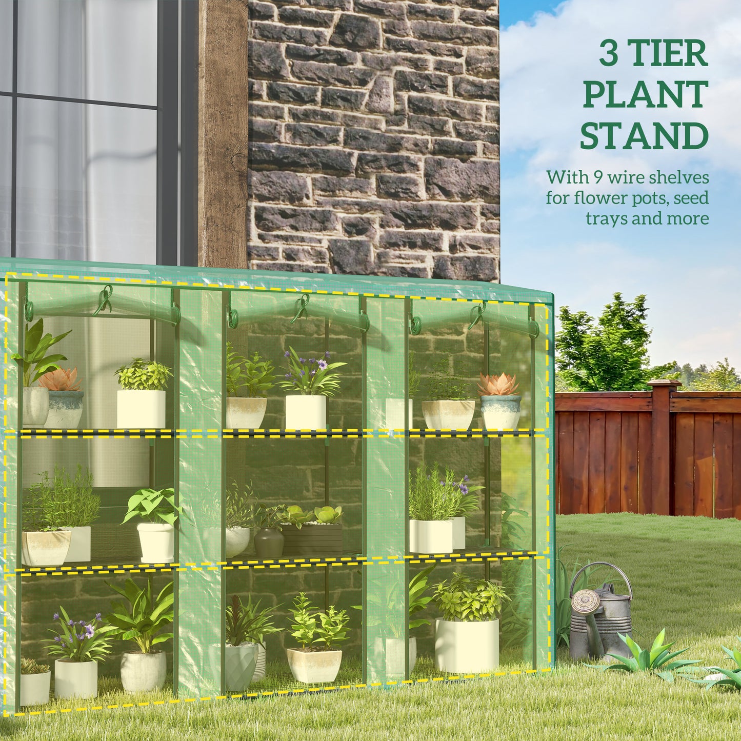 Outsunny 46 x 215cm Nine-Shelf Greenhouse - Green