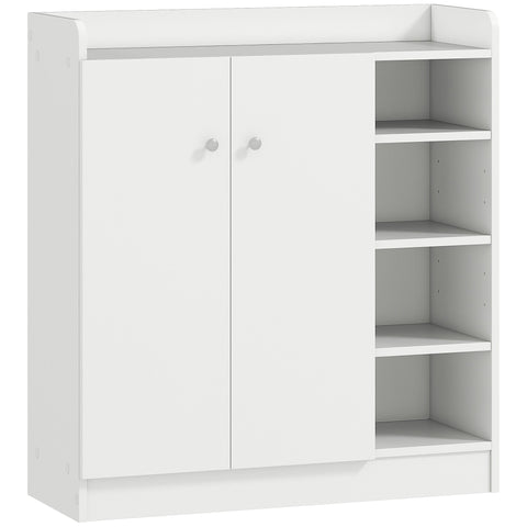 HOMCOM Shoe Storage Cabinet Two Doors w/ Adjustable 4 Shelves Cupboard Footwear Rack Stand Organiser Hallway White