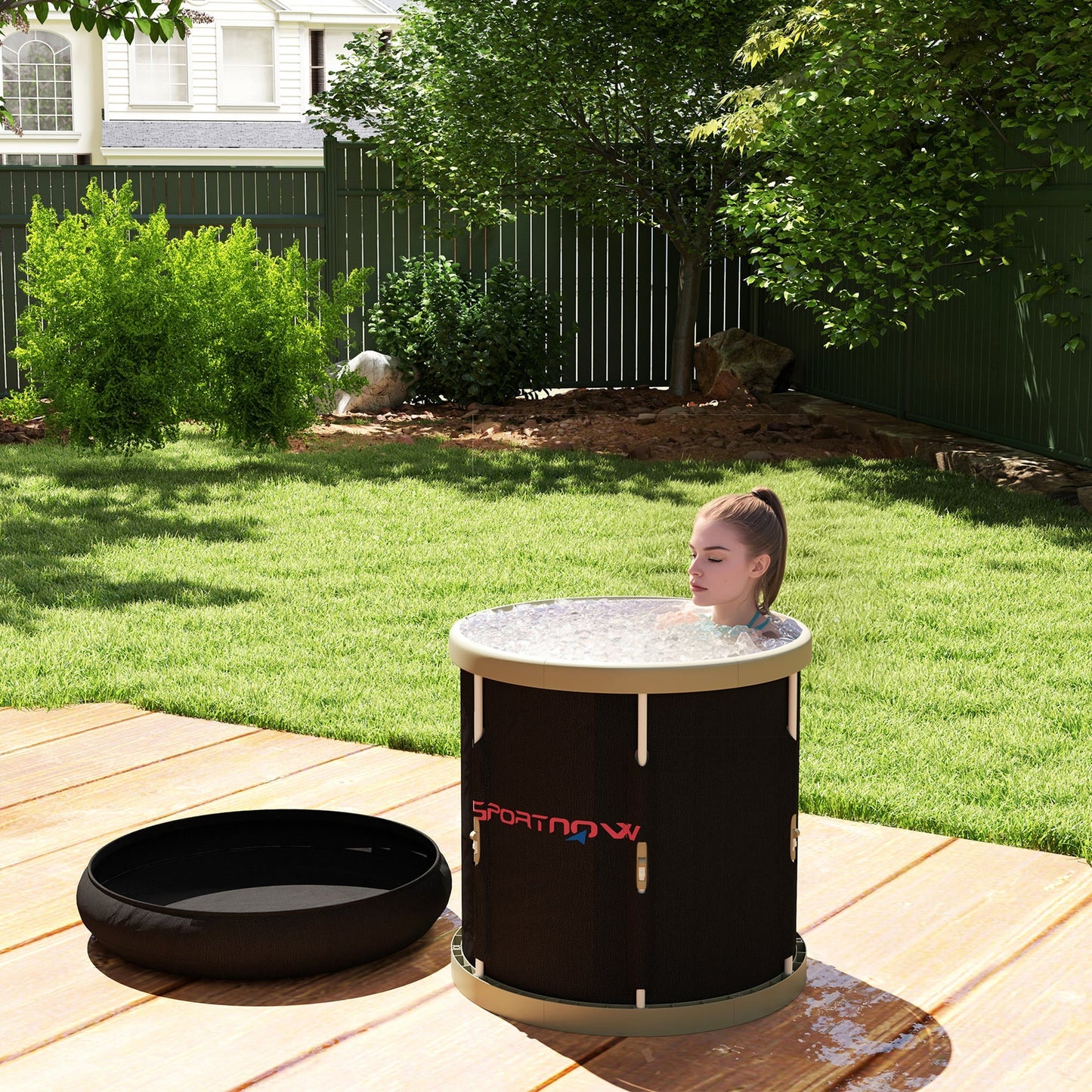 SPORTNOW 210L Outdoor Ice Bath Tub, with Lid, Cover, Carry Bag, Black