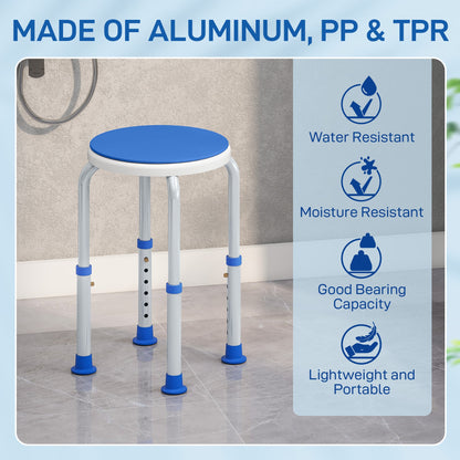 HOMCOM 360 Swivel Shower Chair, Height Adjustable Aluminium Shower Stool with Non-Slip Feet for Disabled, Elderly, Blue