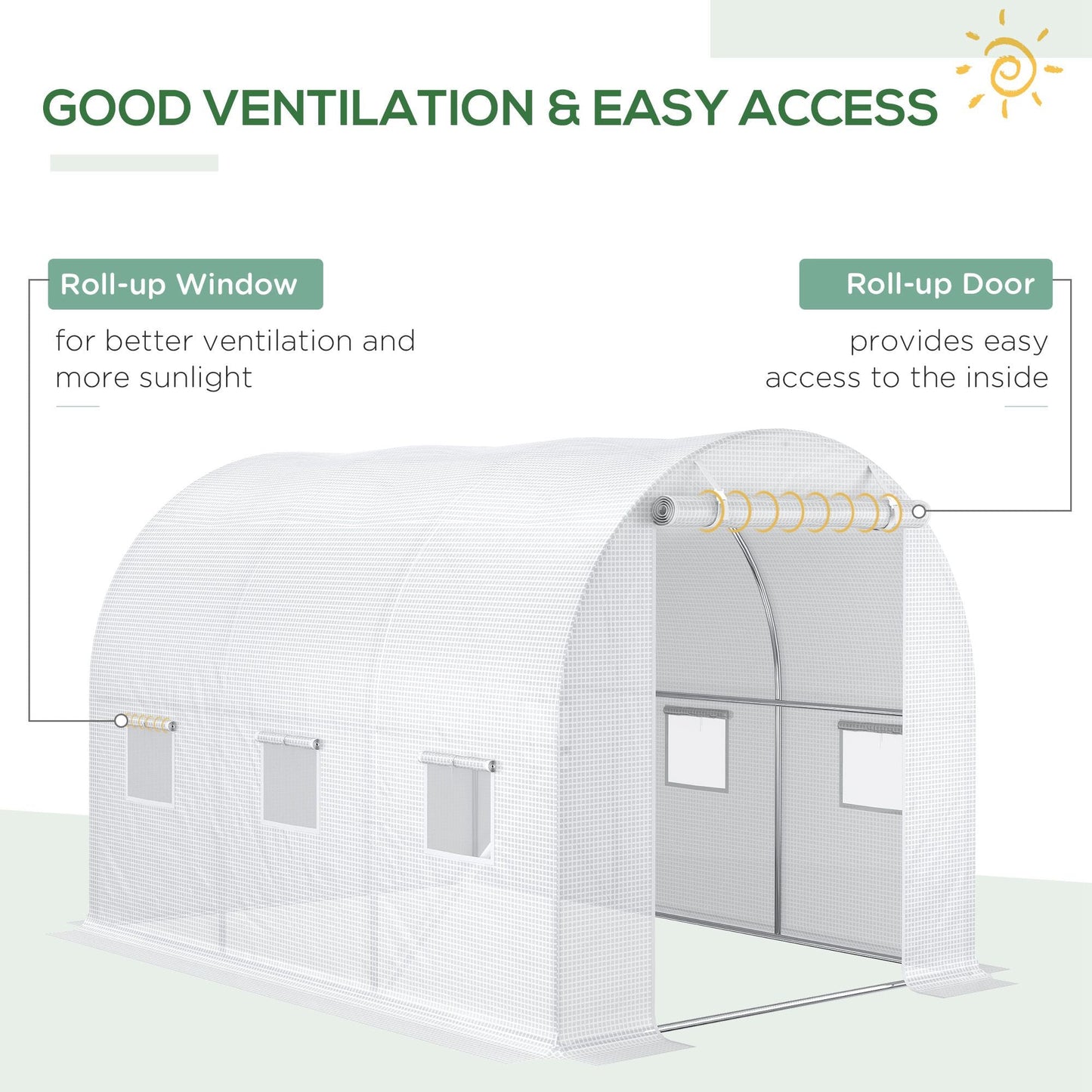 Outsunny 3 x 2 x 2m Polytunnel Greenhouse Replacement Cover ONLY Winter Garden Plant PE Cover for Tunnel Walk-in Greenhouse with Roll-up Windows Door Outdoor, White