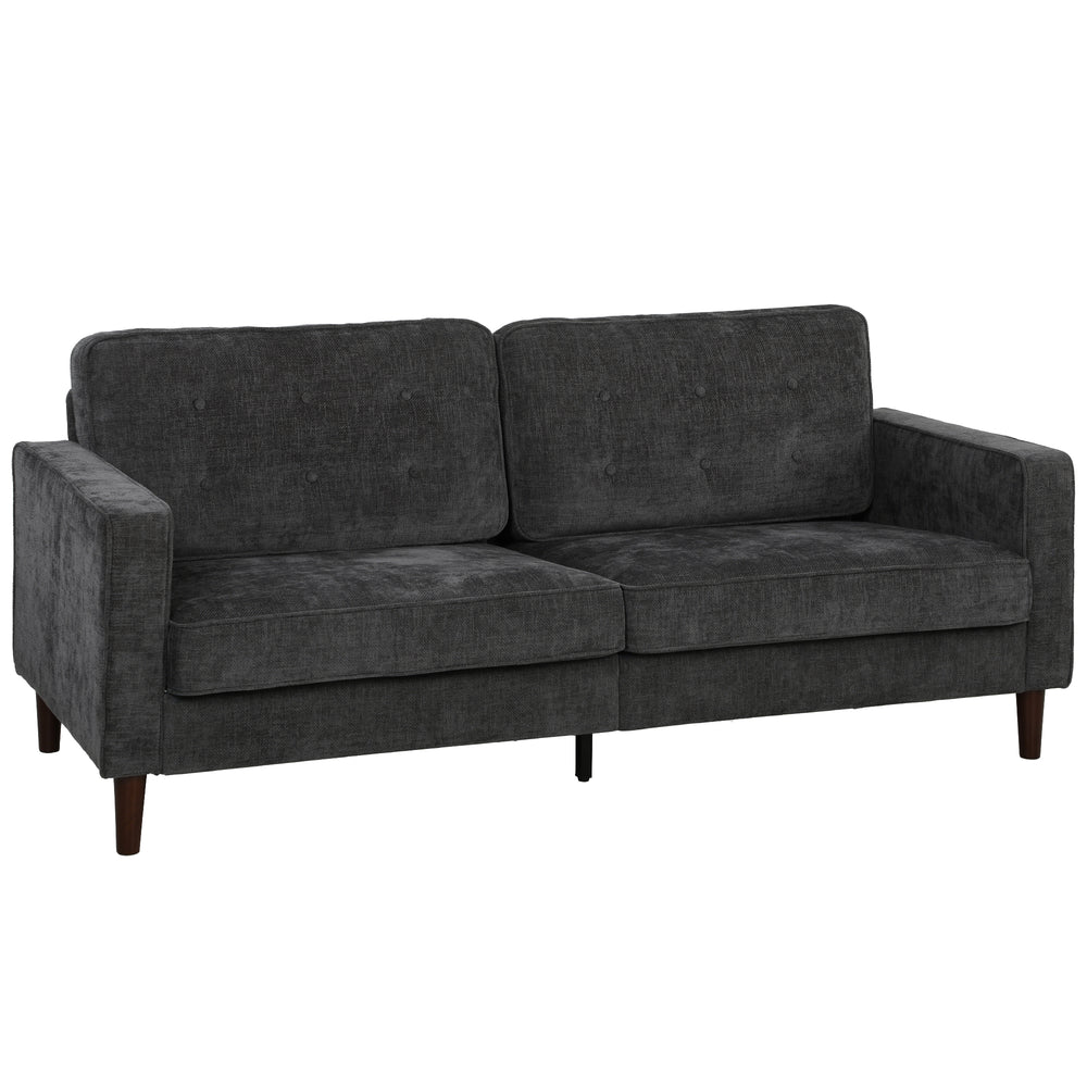 HOMCOM 3 Seater Sofa Button Tufted Upholstered Couch with Wood Legs for Living Room, Dark Grey