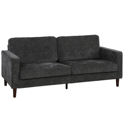 HOMCOM 3 Seater Sofa Button Tufted Upholstered Couch with Wood Legs for Living Room, Dark Grey