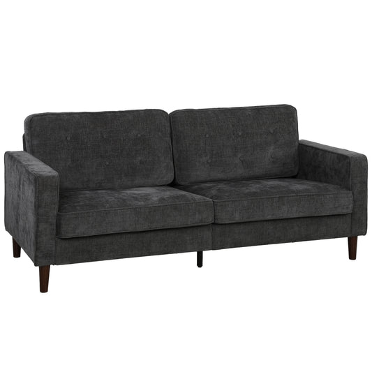 HOMCOM 3 Seater Sofa Button Tufted Upholstered Couch with Wood Legs for Living Room, Dark Grey
