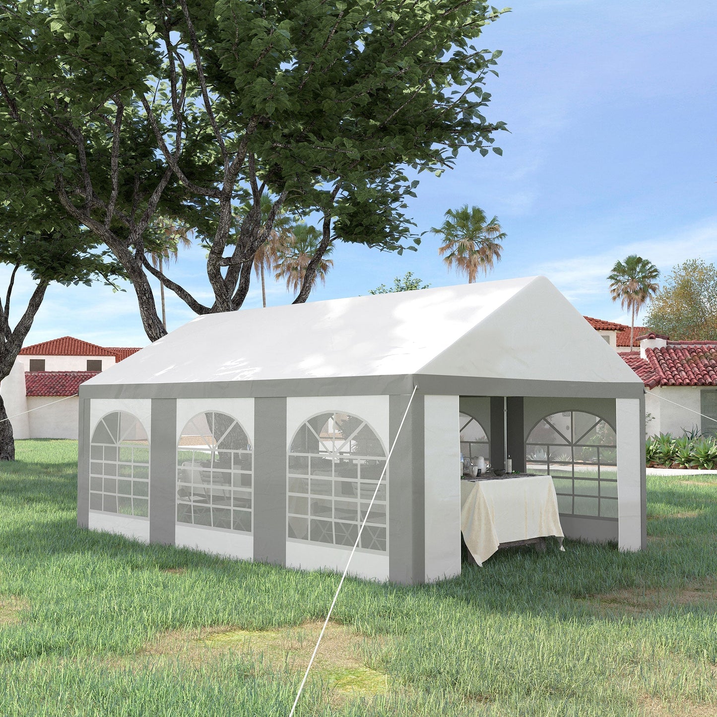 Outsunny 6m x 4m Marquee Gazebo with Sides, Level 5 Wind Protection & Waterproof, Light Grey