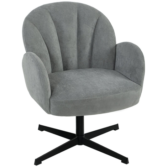 HOMCOM Swivel Accent Chair, Shell-Shaped Armchair with Spring Cushion, Metal Base, Grey