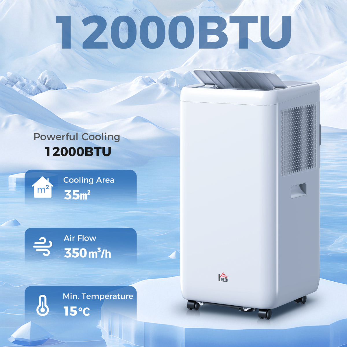 HOMCOM 12,000 BTU 5-in-1 Mobile Air Conditioner, 35m² Radius - White