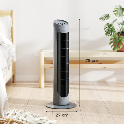 HOMCOM Tower Fan for Bedroom Cooling, 75cm Electric 70° Oscillating with 3 Speed Settings, Standing Floor Fan, Grey