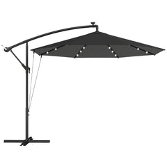 Outsunny 3 m Cantilever Parasol with Solar LED Lights Garden Umbrella with Cross Base, Black