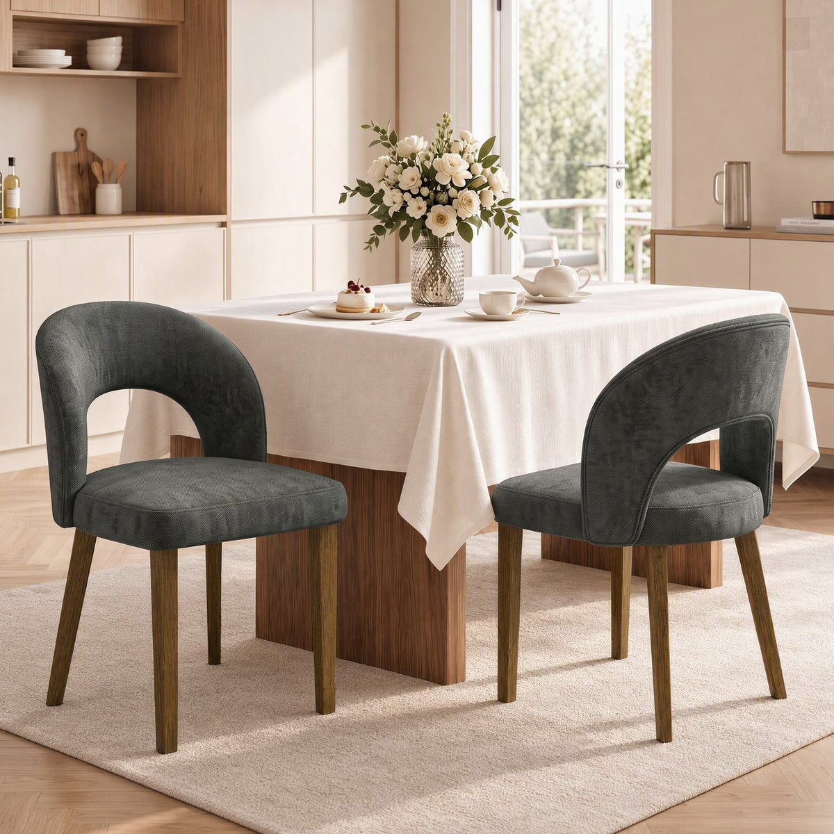 HOMCOM Modern Dining Chairs Set of 2, Chenille Upholstered Ergonomic Kitchen Chairs with Thick Padded Seat, Backrest Dark Grey
