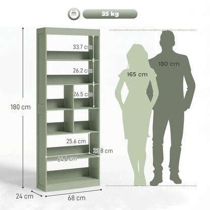 HOMCOM Bookcase, 6-Tier Bookshelf with Open Storage Shelves, Cubes, 180 cm Tall Display Shelf with Anti-Tipping Design, Green