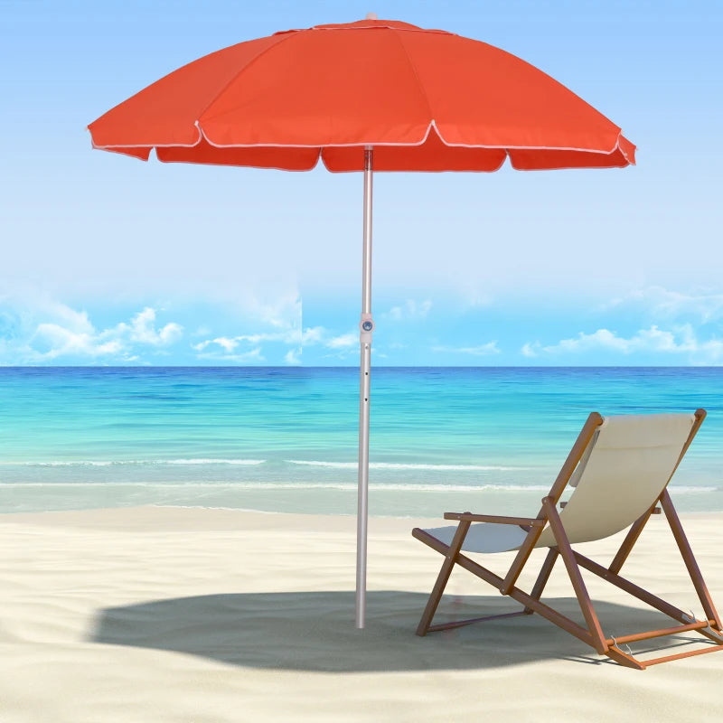 Outsunny 2m Arced Beach Umbrella, Portable Parasol with 3-Angle Tilting Function, Carry Bag, Outdoor Sunshade Shelter with 8 Fibreglass Ribs, Orange