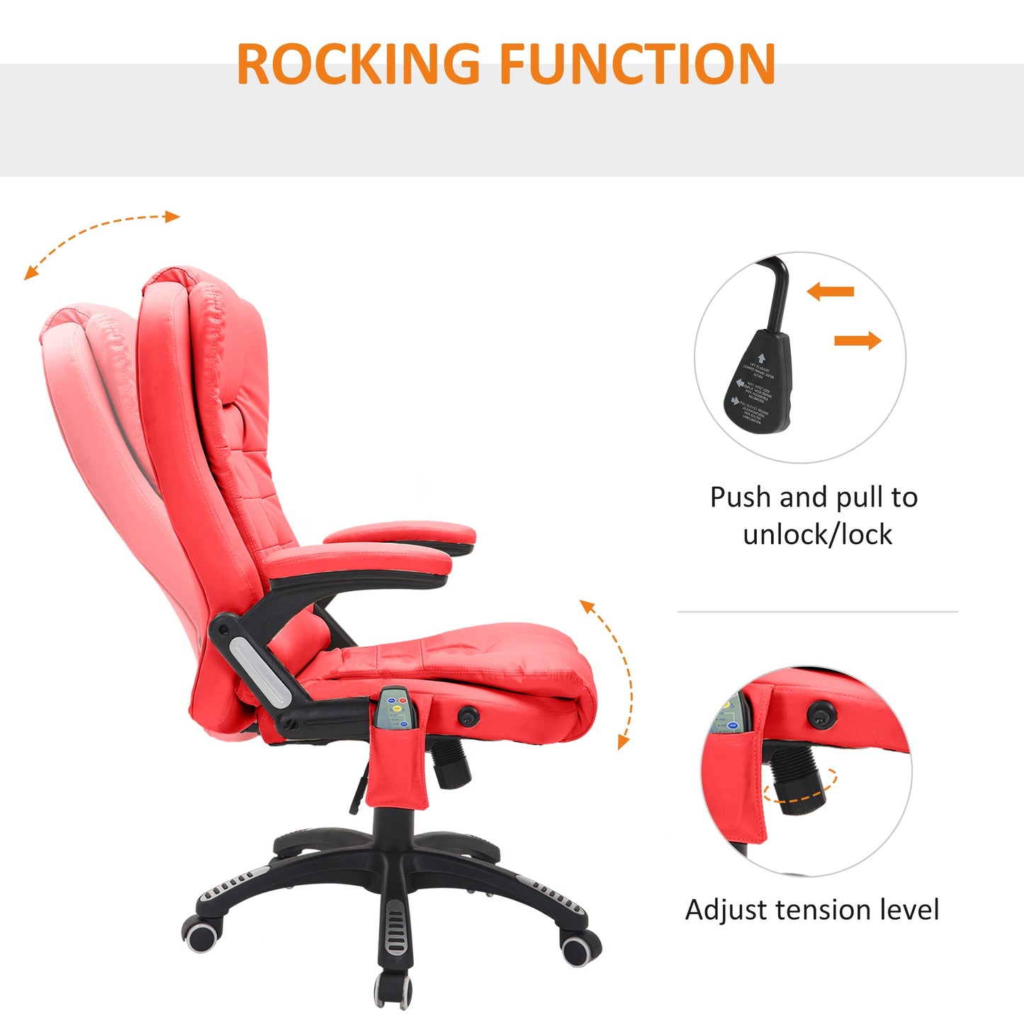 HOMCOM Executive Office Chair with Massage and Heat, High Back PU Leather Massage Office Chair with Adjustable Height, Red