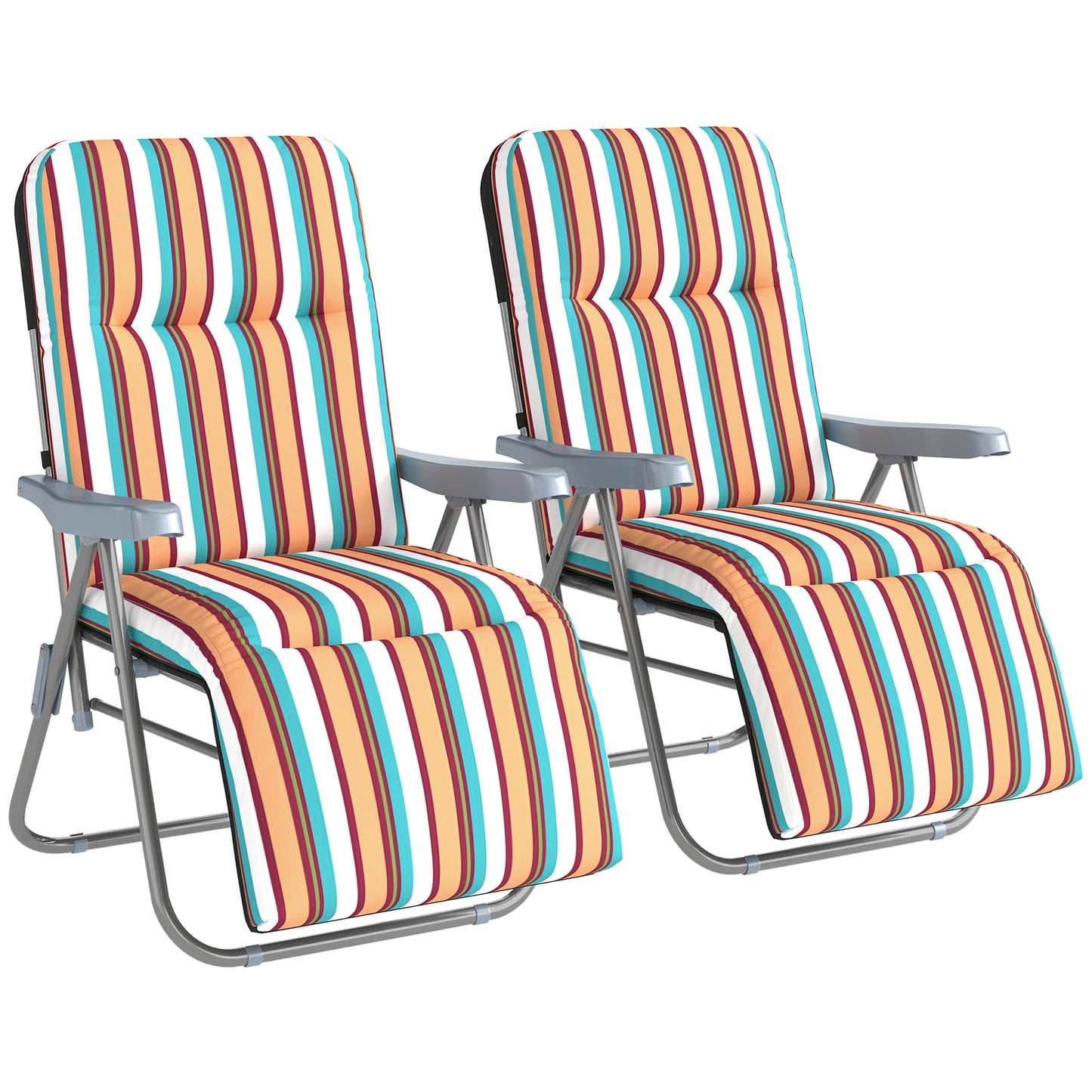 Outsunny Set of 2 Foldable Patio Sun Lounger with Adjustable Backrest and Cushion, Multicoloured