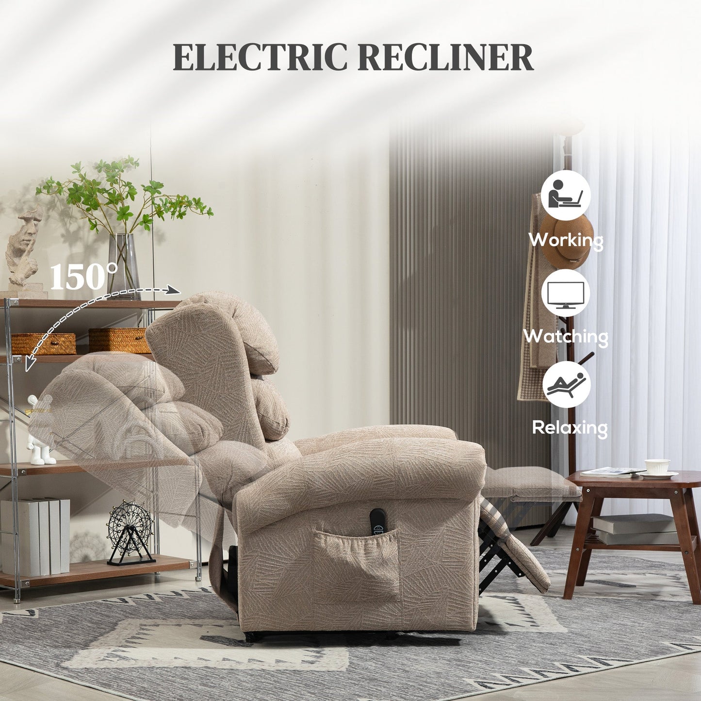 HOMCOM Velvet-Feel Electric Riser Recliner Chair - Khaki