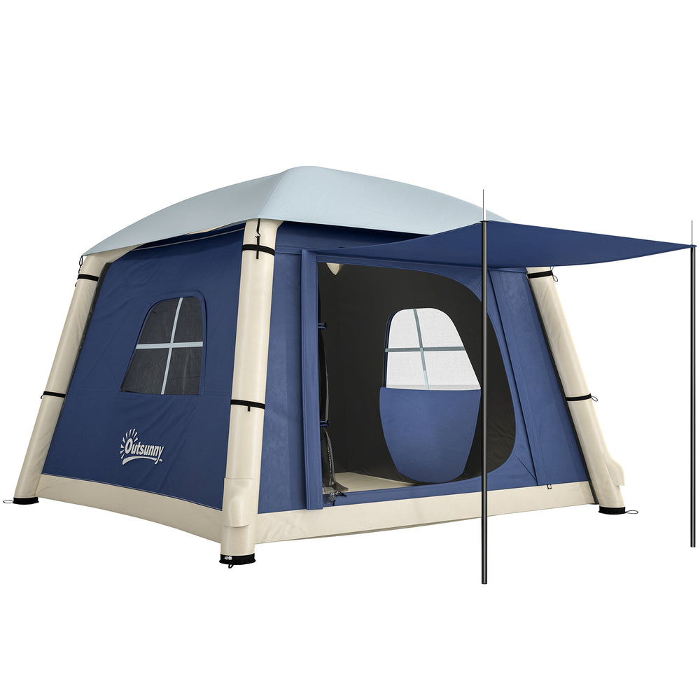 Outsunny Inflatable Camping Tent w/ Hand Pump, Easy Setup 1/2 Person Blow Up Tent, Dark Blue